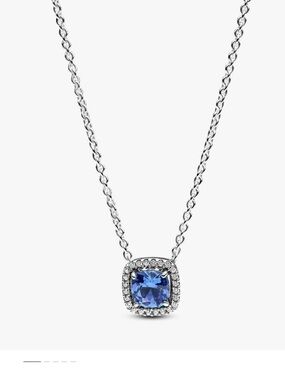 Pandora Sparkling Square Blue Halo Necklace and earrings set.